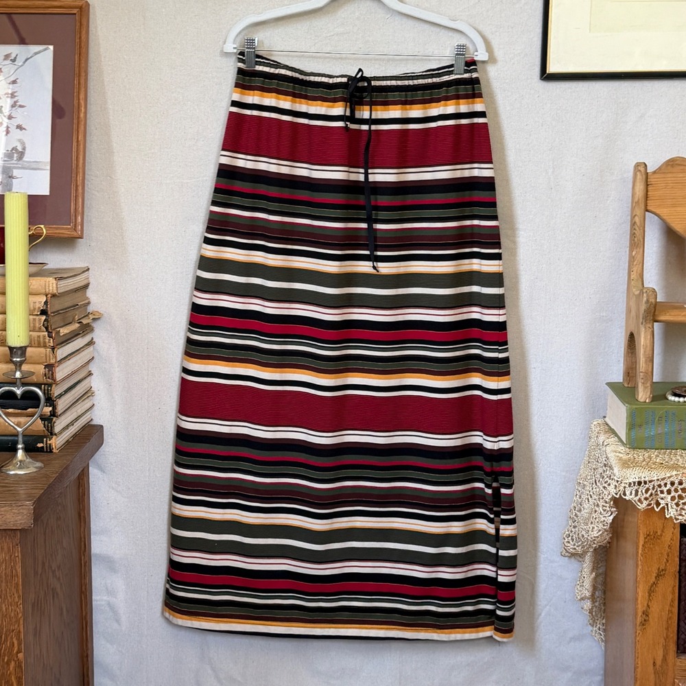 Multicolor Striped Maxi Skirt Boho Vintage 90s Large Indie Grunge Funky